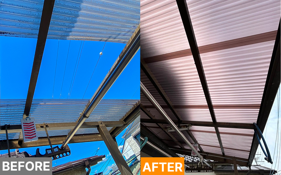 ベランダ波板屋根破損：強風によりベランダの波板が破損